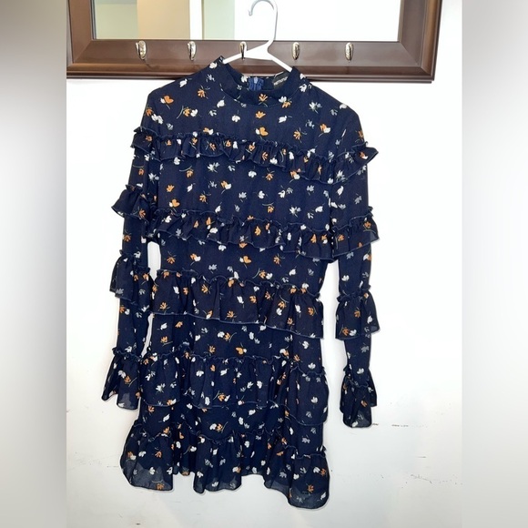 PrettyLittleThing Ladies Blue Ruffled Mid Length Dress Size 6 - Picture 3 of 9